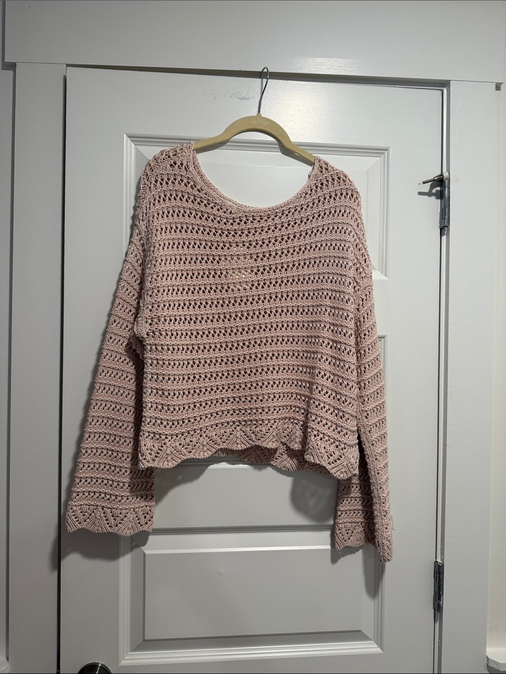American Eagle Outfitters Blush Crochet Scoop-Neck Pullover